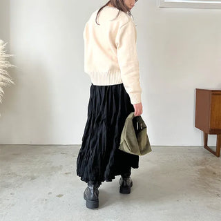 Crinkle pleated long skirt