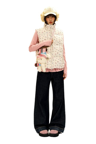 [Moromoro2] Reversible Bunny Print Down  Vest/Jacket