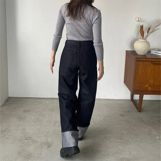 Roll-up low-rise denim pants