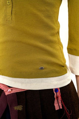 [Moromoro2] Layered Henley Top with Contrast  Trim