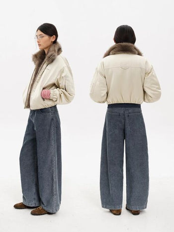 [MASONPRINCE] Fur Collar Oversized Bomber Jacket