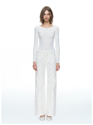 [NECY] Ribbon Allover White Jeans
