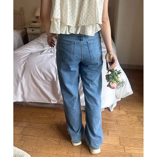 Heart-patterned denim pants