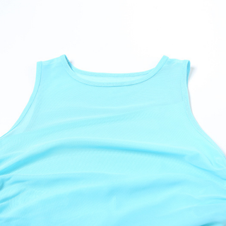 Ruched crewneck mesh solid maxi dress