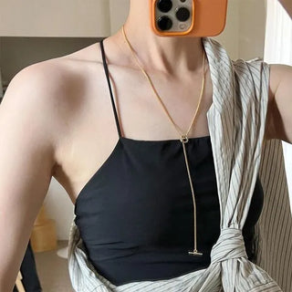 Long chain buckle necklace