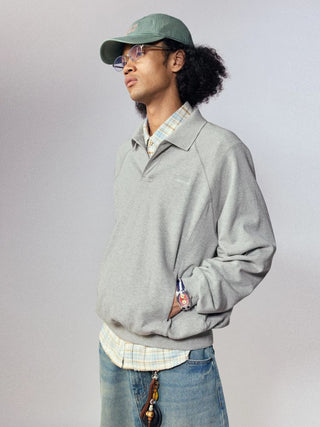 [Monterest] Relaxed Fit Polo Collar Knit Sweatshirt