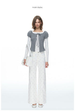 [NECY] Ribbon Allover White Jeans