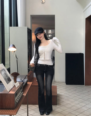 Washed bootcut denim pants