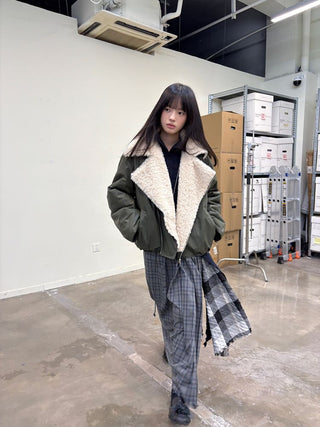 [NEVERSEEZ] Lapel Fleece Diagonal Zipper Jacket