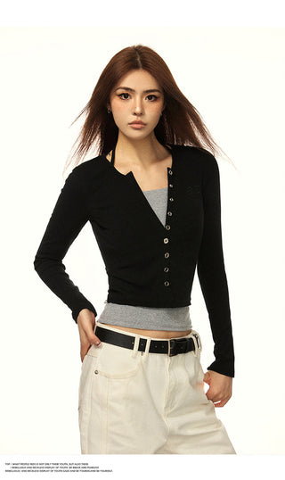 HALTER NECK LONG-SLEEVED FAKE TWO-PIECE TOP