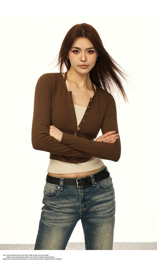 HALTER NECK LONG-SLEEVED FAKE TWO-PIECE TOP