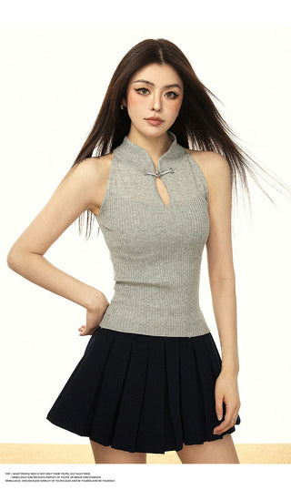 HOLLOW KNITTED ASIAN STYLE TOP