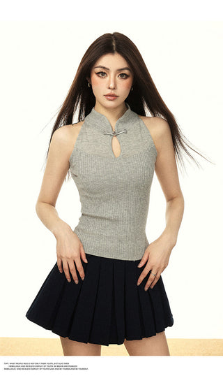 HOLLOW KNITTED ASIAN STYLE TOP
