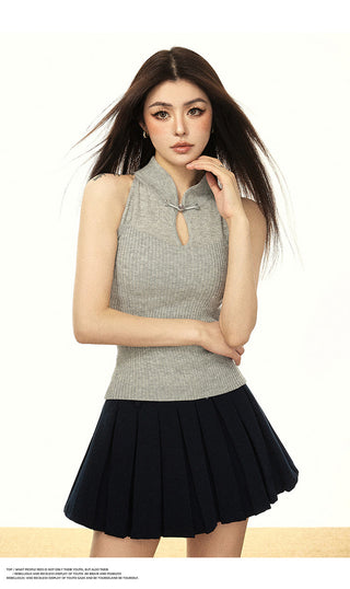 HOLLOW KNITTED ASIAN STYLE TOP