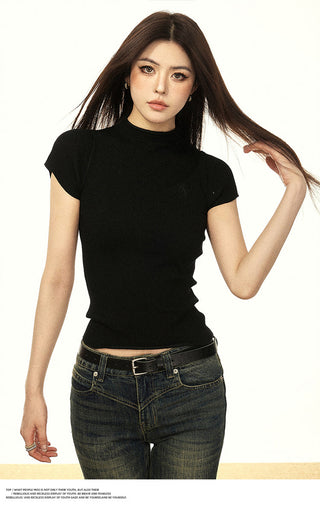 HALF TURTLENECK KNITTED TIGHT TOPS