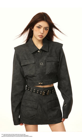 Cropped Cape Leather Jacket W/ skirt