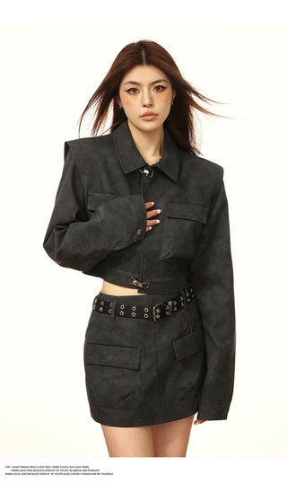 Cropped Cape Leather Jacket W/ skirt