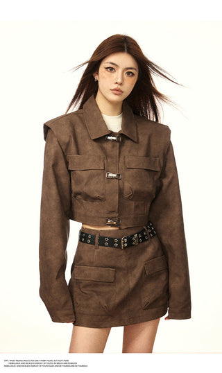 Cropped Cape Leather Jacket W/ skirt