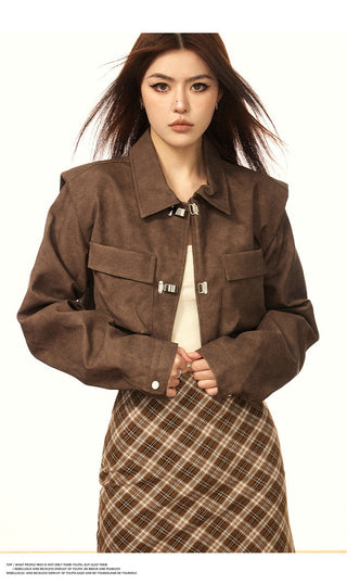 Cropped Cape Leather Jacket W/ skirt