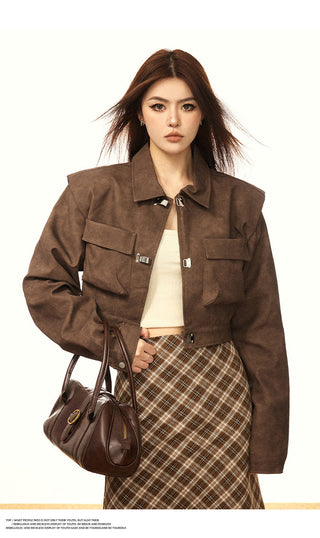 Cropped Cape Leather Jacket W/ skirt