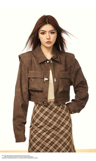 Cropped Cape Leather Jacket W/ skirt