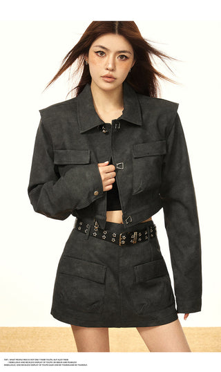 Cropped Cape Leather Jacket W/ skirt