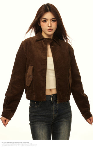 Corduroy casual crop jacket