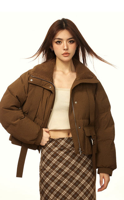 Brown lamb wool puffer jacket
