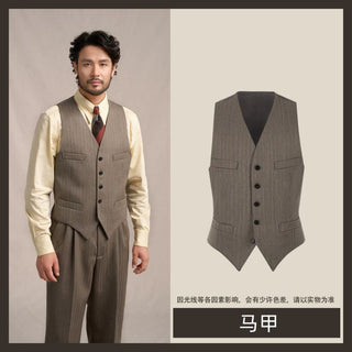 [CULTUM] 1930s Wool Blend Striped V-Neck Vest