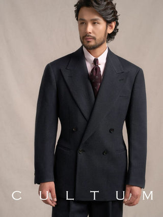 [CULTUM] Wool Twill Double-Breasted Peak Lapel Suit