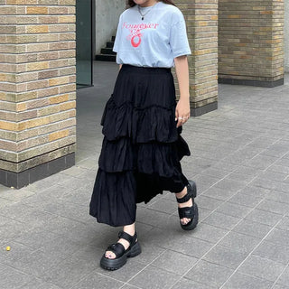 Frilled tiered long skirt
