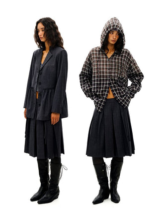 [Moromoro2] Collegiate Tailored Blazer and Pleated  Skirt Set