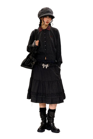 [Moromoro2] Detachable Plaid Collar Sweater  Cardigan