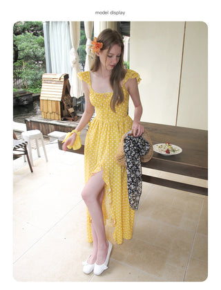 [NECY] Sunshine Dot Ruffle Chiffon Dress