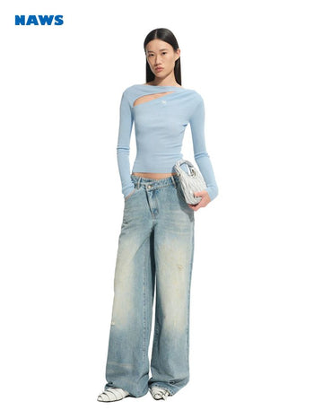 [NOTAWEAR] Cutout Slim Fit Long Sleeve Knit  Top