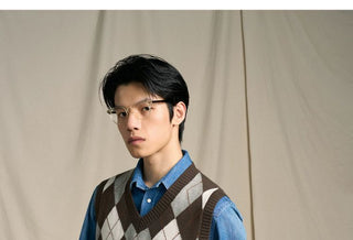 [CULTUM] Wool Blend Argyle V-Neck Knit Vest