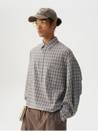 [Monterest] Oversized Half-Placket Check Shirt