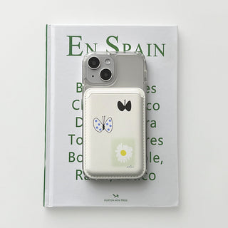 Flowers and Butterflies magSafe white card wallet (single product)