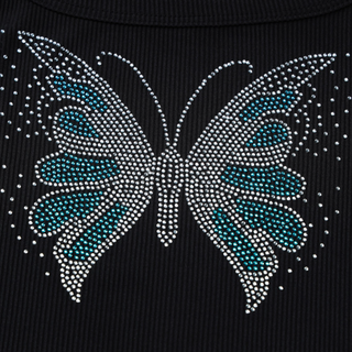 Beaded butterfly pattern u neck ribbed top