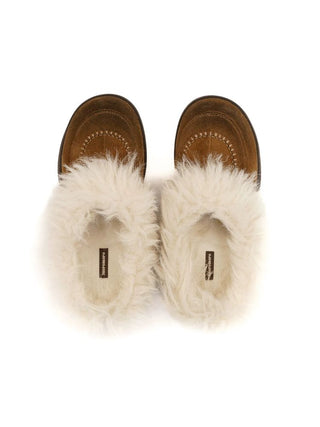 [Moromoro2] Suede Fur-Lined Platform Mules