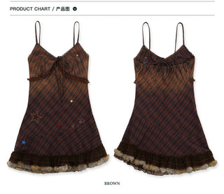 [Moromoro2] Star Polka Dot Mesh Fur Trim Cami  Dress