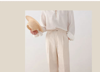 [CULTUM] Linen Blend Drawstring Pants