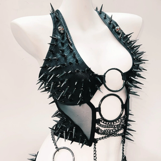 Metal chain o ring rivet applique mini skirt set