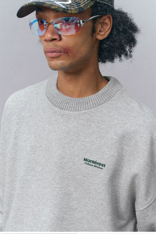 [Monterest] Fleece-Lined Logo Print Crewneck Sweatshirt
