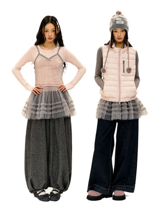 [Moromoro2] Layered Mesh Lace Camisole  Dress