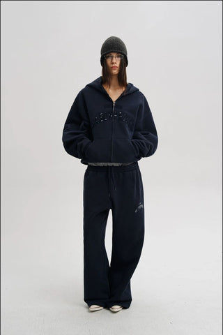 [MASONPRINCE] Washed Logo Applique Zip Hoodie Set