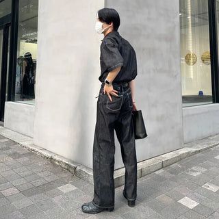 Stitched raw denim shirt