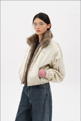 [MASONPRINCE] Fur Collar Oversized Bomber Jacket