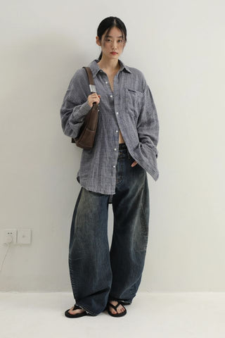 MASONPRINCE Washed Classic Linen Plaid Shirt