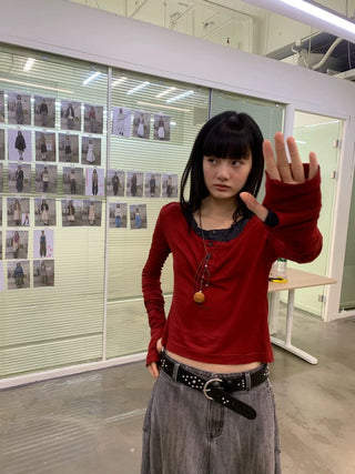 [NEVERSEEZ] Lyocell Wool Blend Henley Long Sleeve Tee